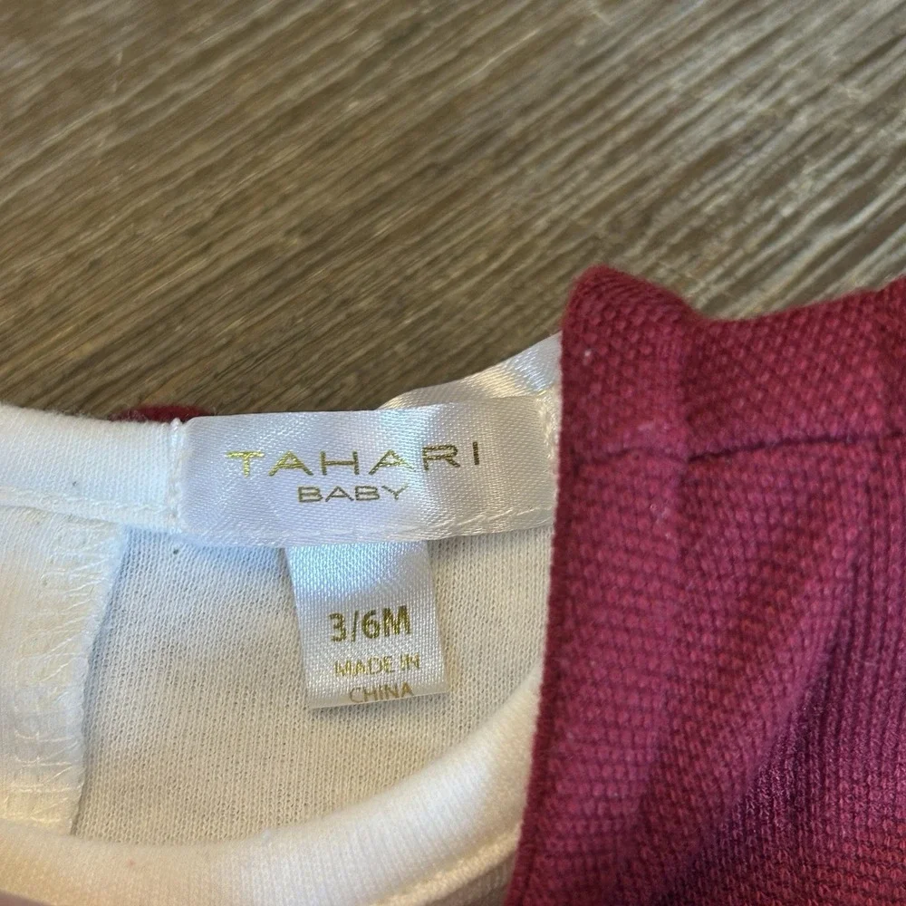 Tahari Baby 2 Pc Burgundy Velvet Bow Dress Set Headband 3-6M Holiday